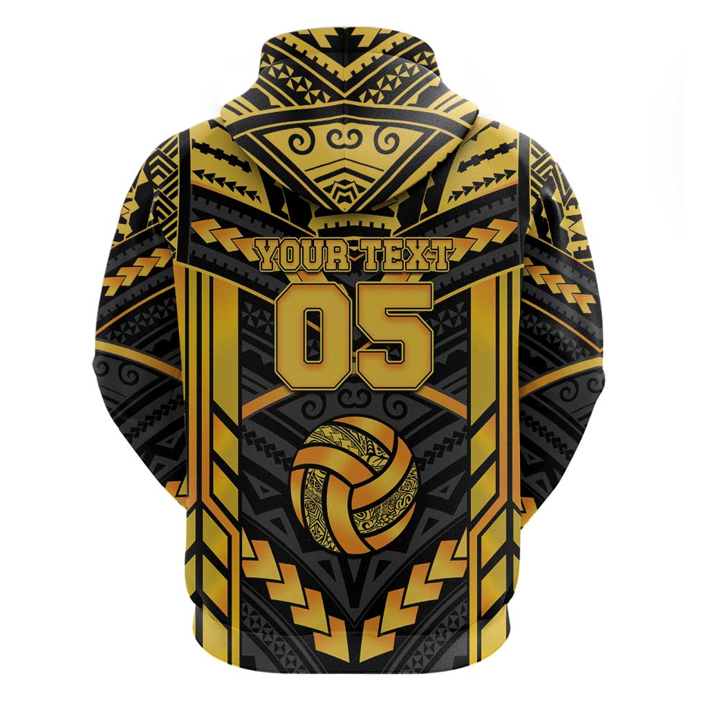 Custom Polynesia Beach Volleyball Zip Hoodie Gold Polynesian Tribal Pattern - Polynesian Pride