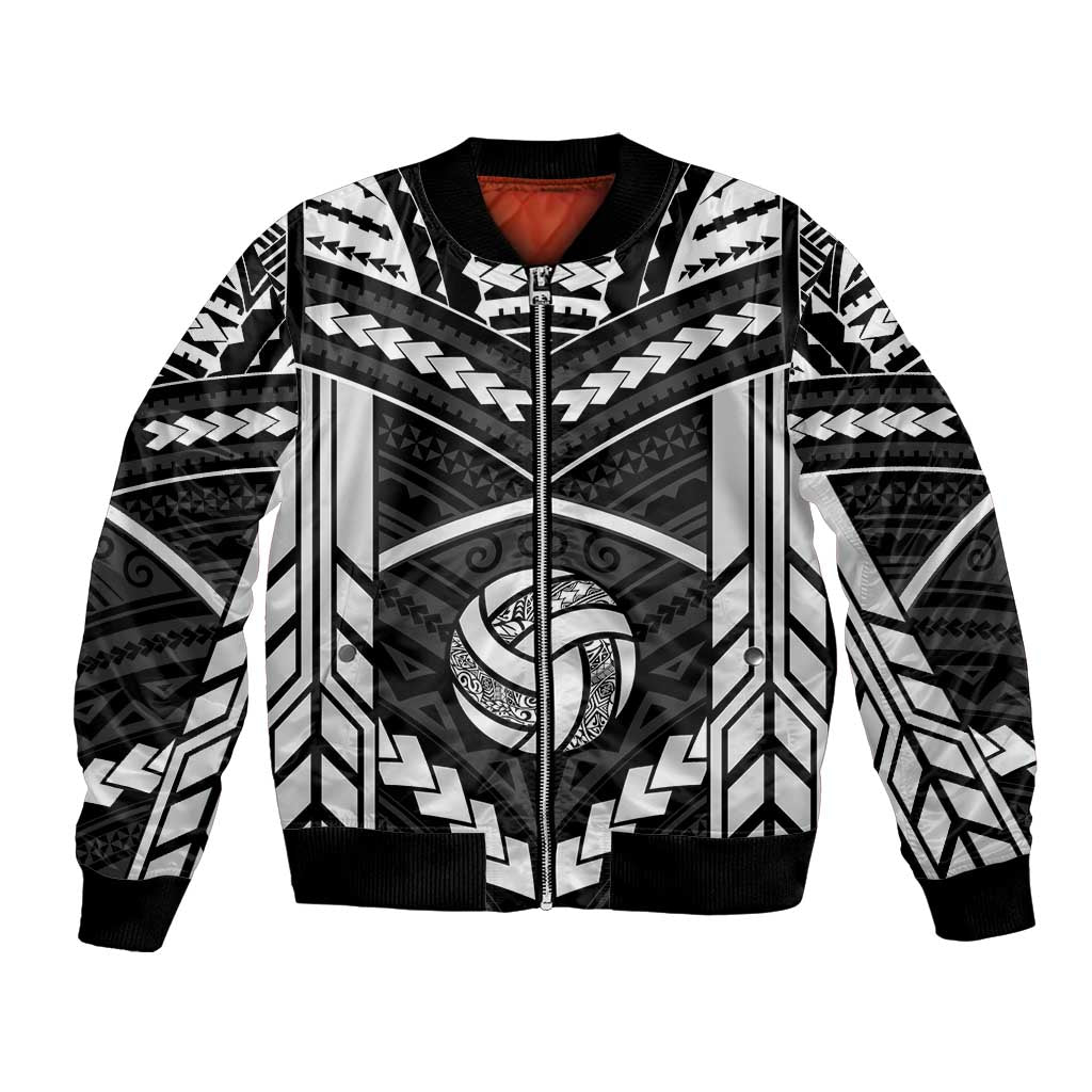 Custom Polynesia Beach Volleyball Bomber Jacket Polynesian Tribal Pattern LT05 Unisex Black - Polynesian Pride