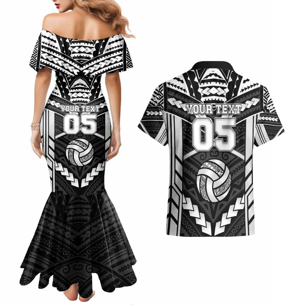Custom Polynesia Beach Volleyball Couples Matching Mermaid Dress and Hawaiian Shirt Polynesian Tribal Pattern - Polynesian Pride