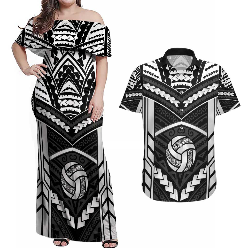 Custom Polynesia Beach Volleyball Couples Matching Off Shoulder Maxi Dress and Hawaiian Shirt Polynesian Tribal Pattern - Polynesian Pride