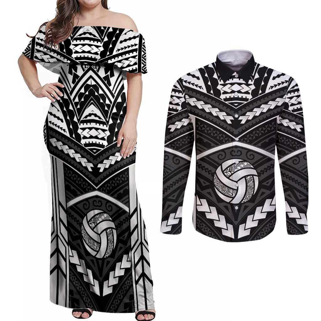 Custom Polynesia Beach Volleyball Couples Matching Off Shoulder Maxi Dress and Long Sleeve Button Shirt Polynesian Tribal Pattern - Polynesian Pride