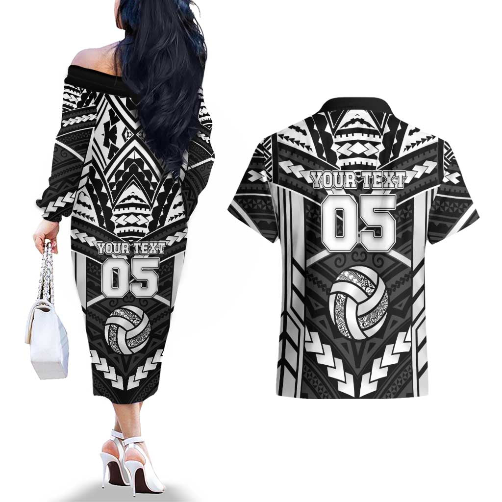 Custom Polynesia Beach Volleyball Couples Matching Off The Shoulder Long Sleeve Dress and Hawaiian Shirt Polynesian Tribal Pattern LT05 - Polynesian Pride