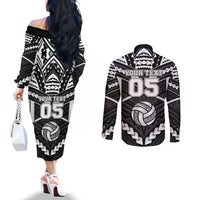 Custom Polynesia Beach Volleyball Couples Matching Off The Shoulder Long Sleeve Dress and Long Sleeve Button Shirt Polynesian Tribal Pattern LT05 - Polynesian Pride