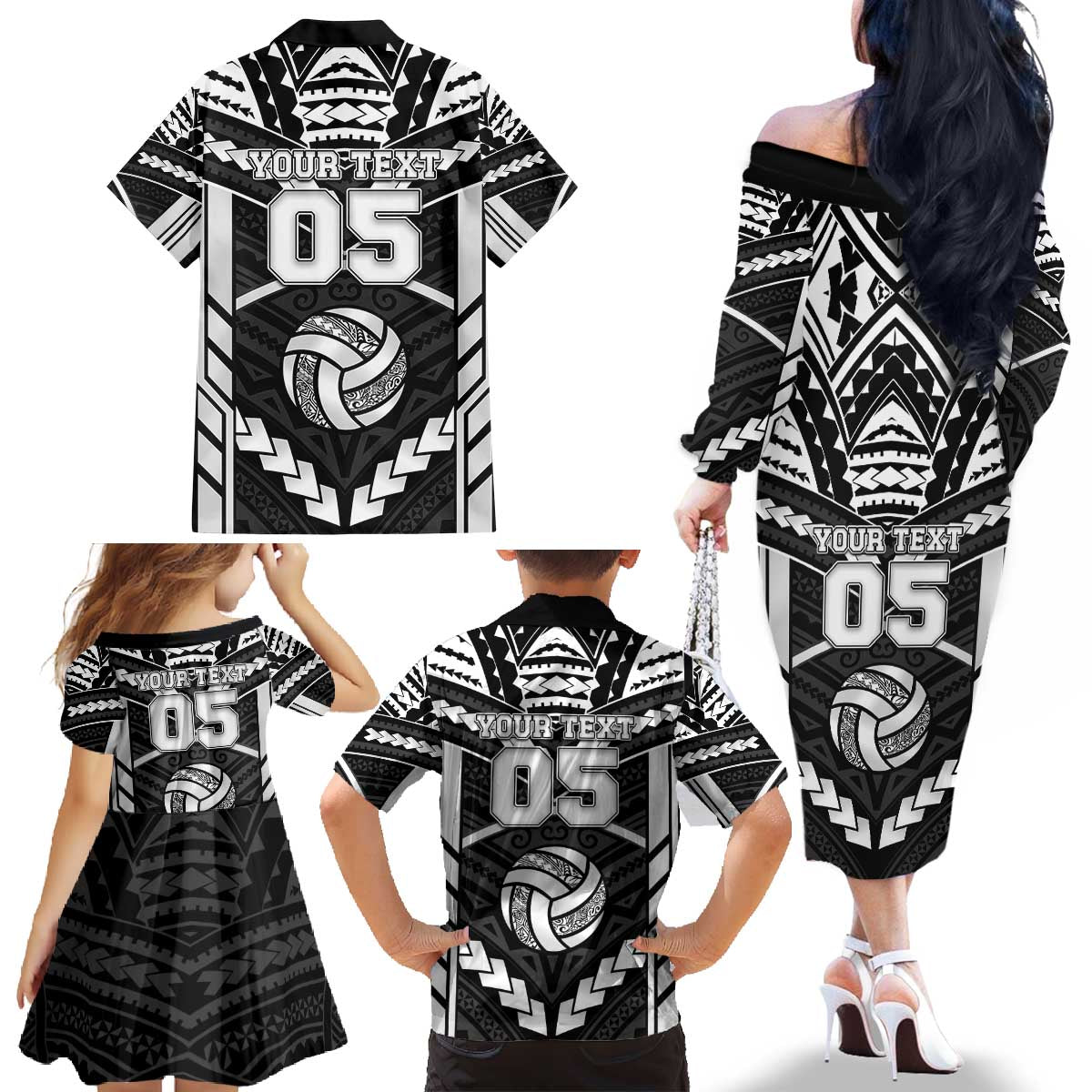 Custom Polynesia Beach Volleyball Family Matching Off The Shoulder Long Sleeve Dress and Hawaiian Shirt Polynesian Tribal Pattern - Polynesian Pride