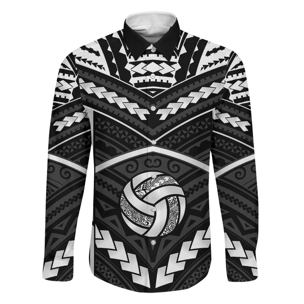 Custom Polynesia Beach Volleyball Family Matching Off Shoulder Short Dress and Hawaiian Shirt Polynesian Tribal Pattern LT05 Dad's Shirt - Long Sleeve Black - Polynesian Pride