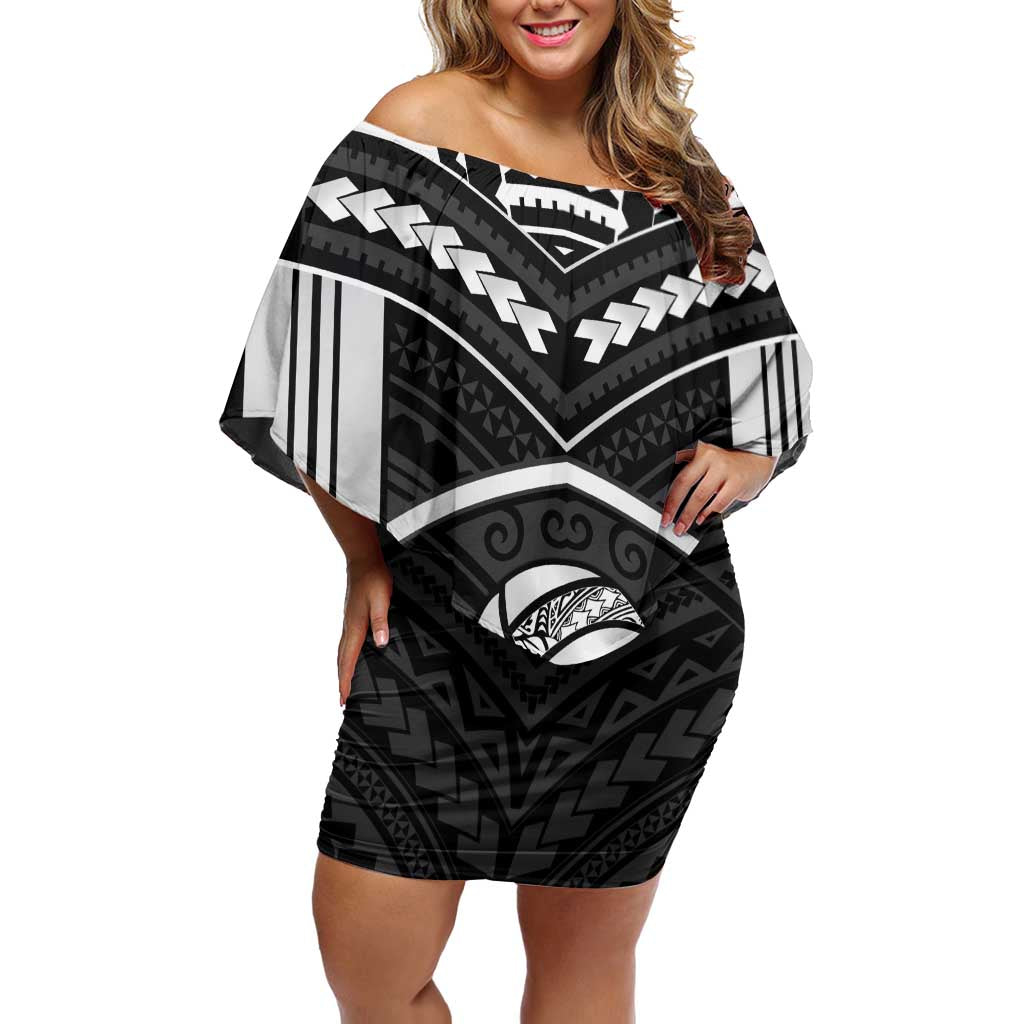 Custom Polynesia Beach Volleyball Family Matching Off Shoulder Short Dress and Hawaiian Shirt Polynesian Tribal Pattern LT05 Mom's Dress Black - Polynesian Pride