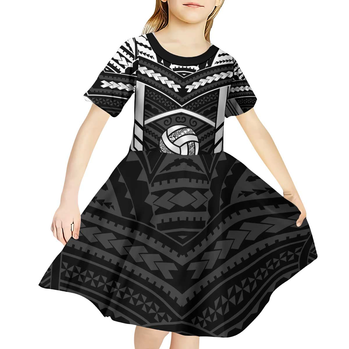 Custom Polynesia Beach Volleyball Kid Short Sleeve Dress Polynesian Tribal Pattern - Polynesian Pride