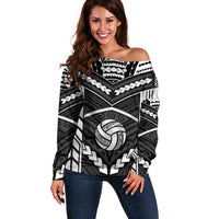 Custom Polynesia Beach Volleyball Off Shoulder Sweater Polynesian Tribal Pattern LT05 Women Black - Polynesian Pride