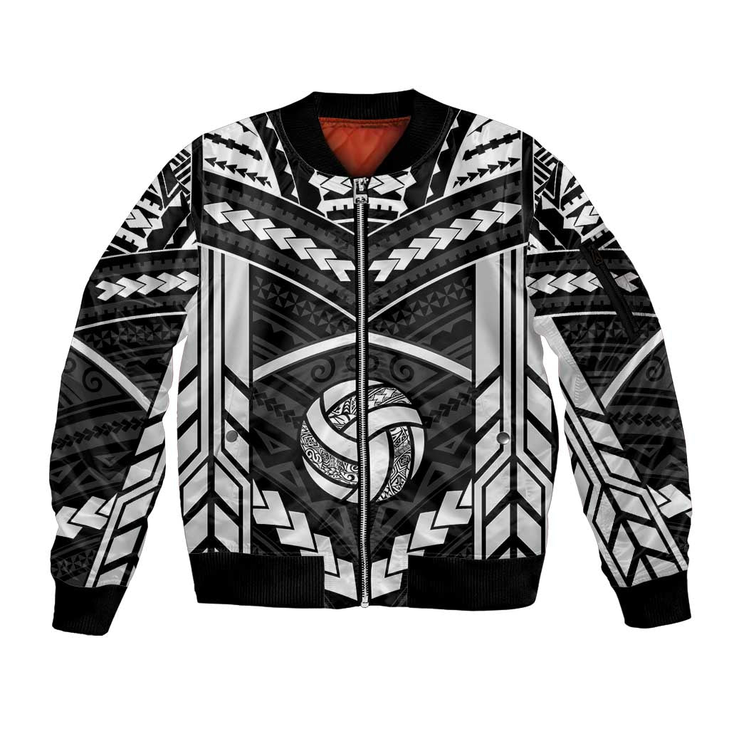 Custom Polynesia Beach Volleyball Sleeve Zip Bomber Jacket Polynesian Tribal Pattern LT05 Unisex Black - Polynesian Pride