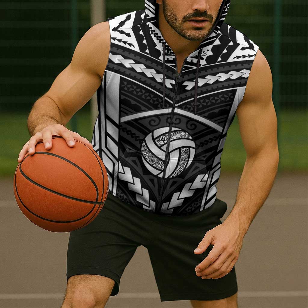 Custom Polynesia Beach Volleyball Sleeveless Zip Hoodie Polynesian Tribal Pattern - Polynesian Pride