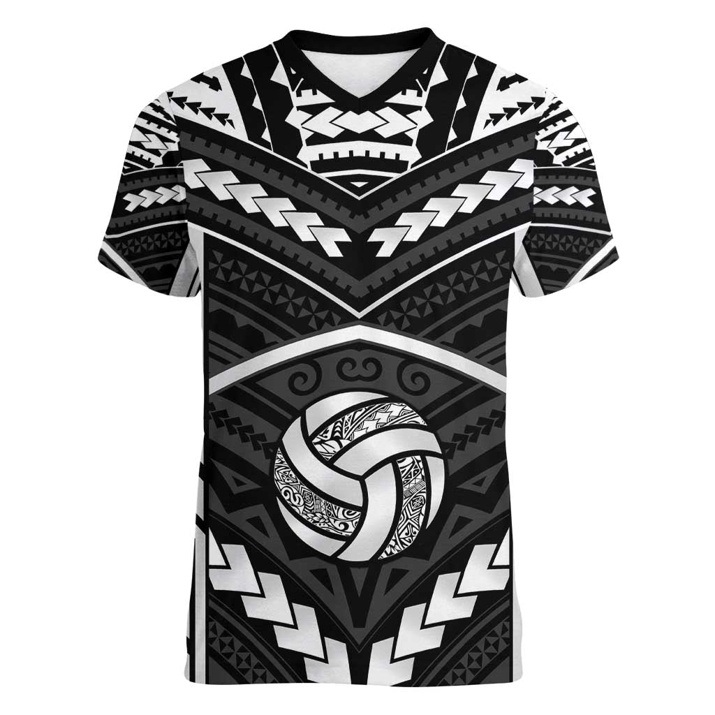 Custom Polynesia Beach Volleyball Women V-Neck T-Shirt Polynesian Tribal Pattern - Polynesian Pride