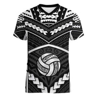 Custom Polynesia Beach Volleyball Women V-Neck T-Shirt Polynesian Tribal Pattern - Polynesian Pride
