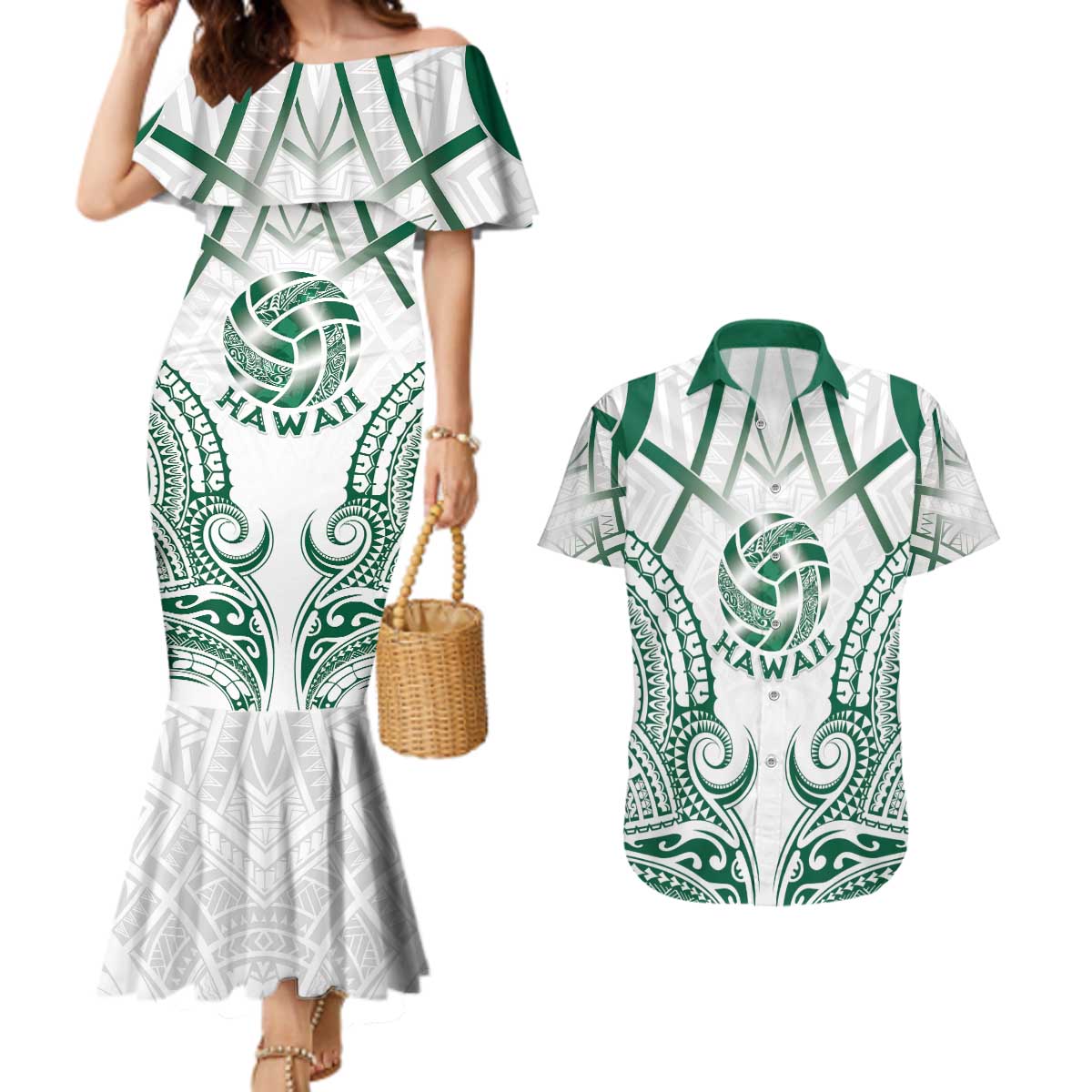 Custom Hawaii Volleyball Couples Matching Mermaid Dress and Hawaiian Shirt Polynesian Pattern - Polynesian Pride