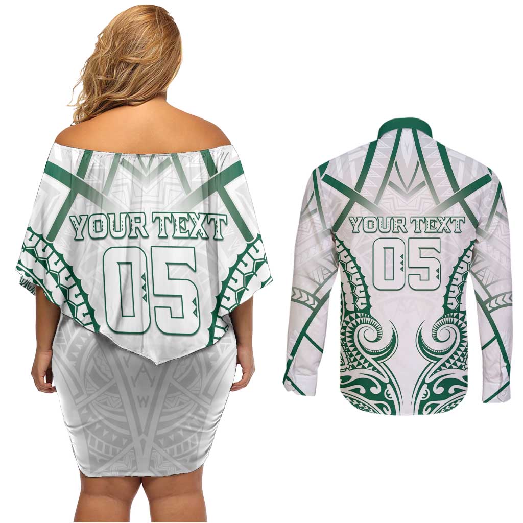 Custom Hawaii Volleyball Couples Matching Off Shoulder Short Dress and Long Sleeve Button Shirt Polynesian Pattern LT05 - Polynesian Pride