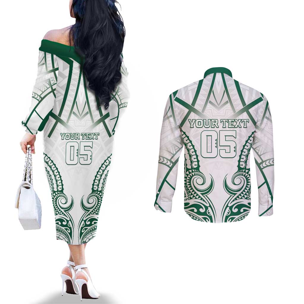Custom Hawaii Volleyball Couples Matching Off The Shoulder Long Sleeve Dress and Long Sleeve Button Shirt Polynesian Pattern - Polynesian Pride