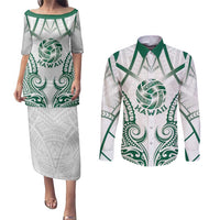 Custom Hawaii Volleyball Couples Matching Puletasi and Long Sleeve Button Shirt Polynesian Pattern - Polynesian Pride