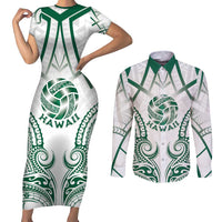 Custom Hawaii Volleyball Couples Matching Short Sleeve Bodycon Dress and Long Sleeve Button Shirt Polynesian Pattern - Polynesian Pride