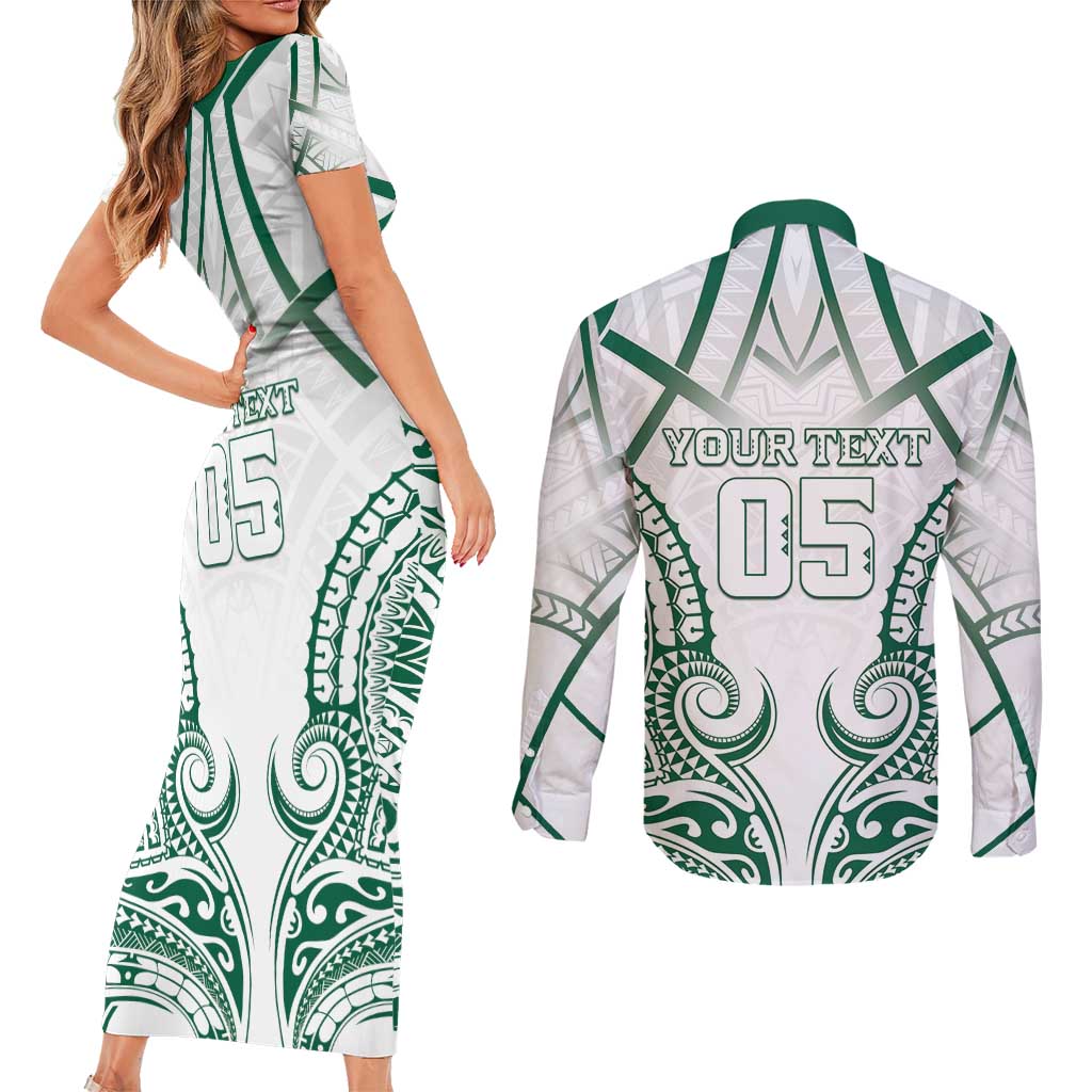 Custom Hawaii Volleyball Couples Matching Short Sleeve Bodycon Dress and Long Sleeve Button Shirt Polynesian Pattern - Polynesian Pride