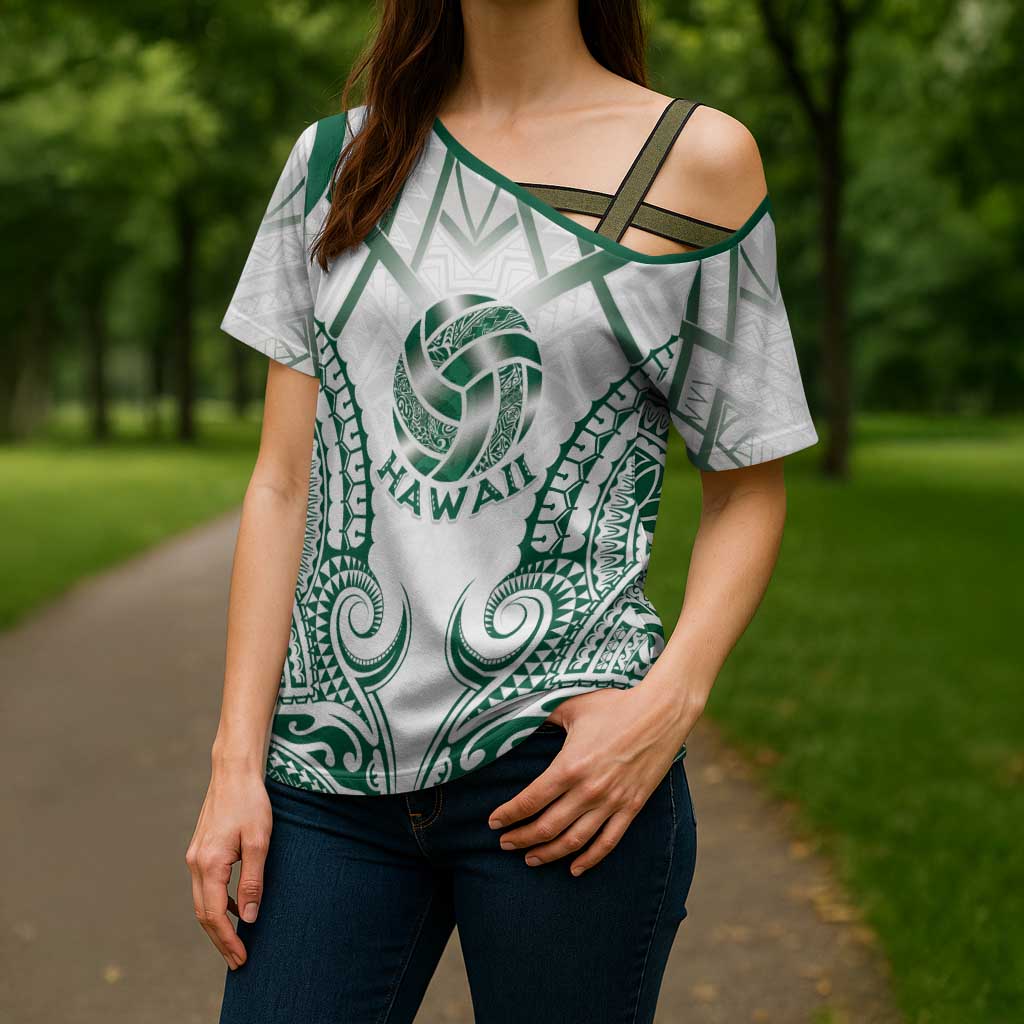 Custom Hawaii Volleyball Cross Shoulder Shirt Polynesian Pattern - Polynesian Pride