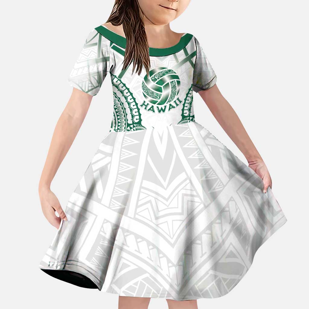Custom Hawaii Volleyball Family Matching Off Shoulder Maxi Dress and Hawaiian Shirt Polynesian Pattern LT05 Daughter's Dress Teal - Polynesian Pride