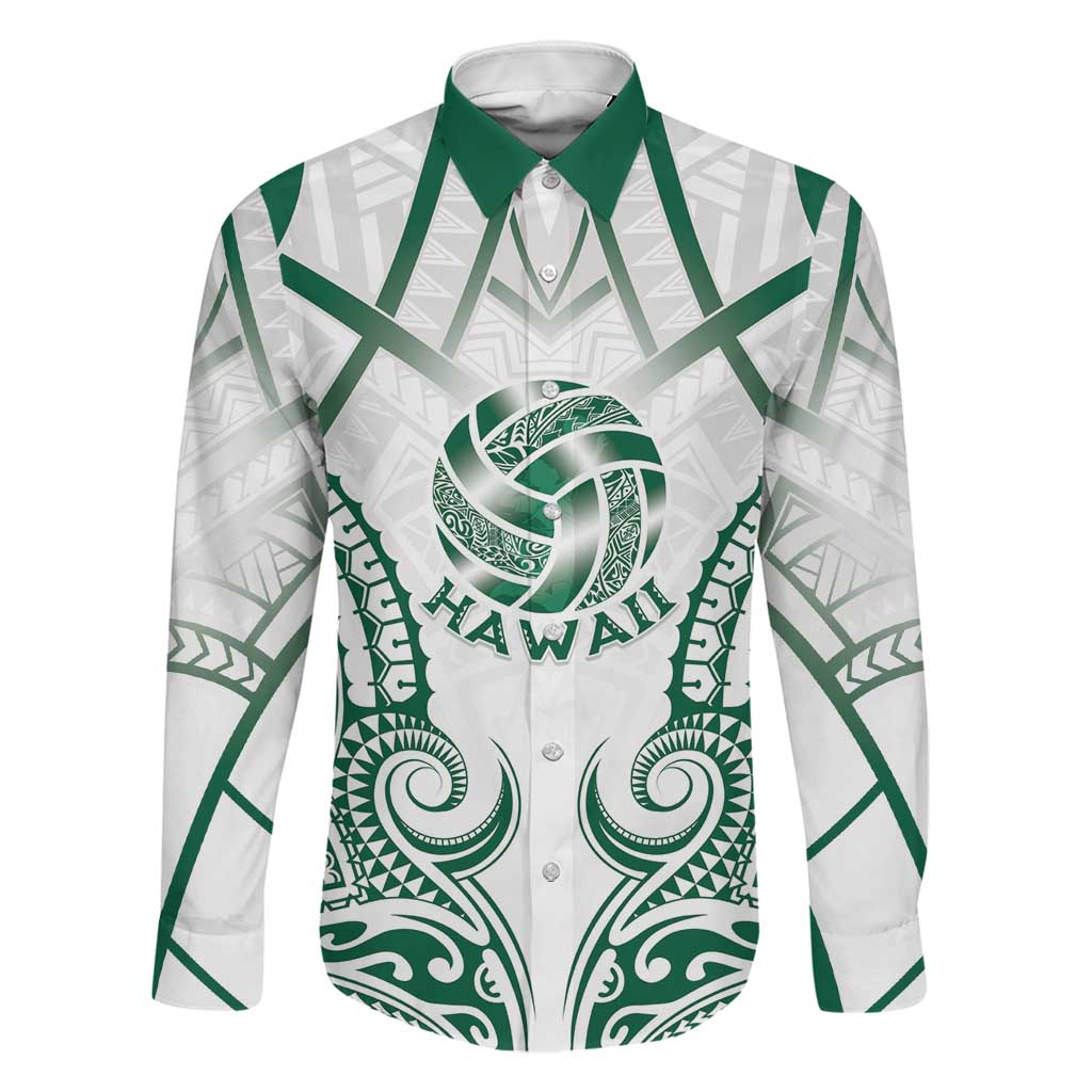 Custom Hawaii Volleyball Family Matching Off Shoulder Short Dress and Hawaiian Shirt Polynesian Pattern LT05 Dad's Shirt - Long Sleeve Teal - Polynesian Pride