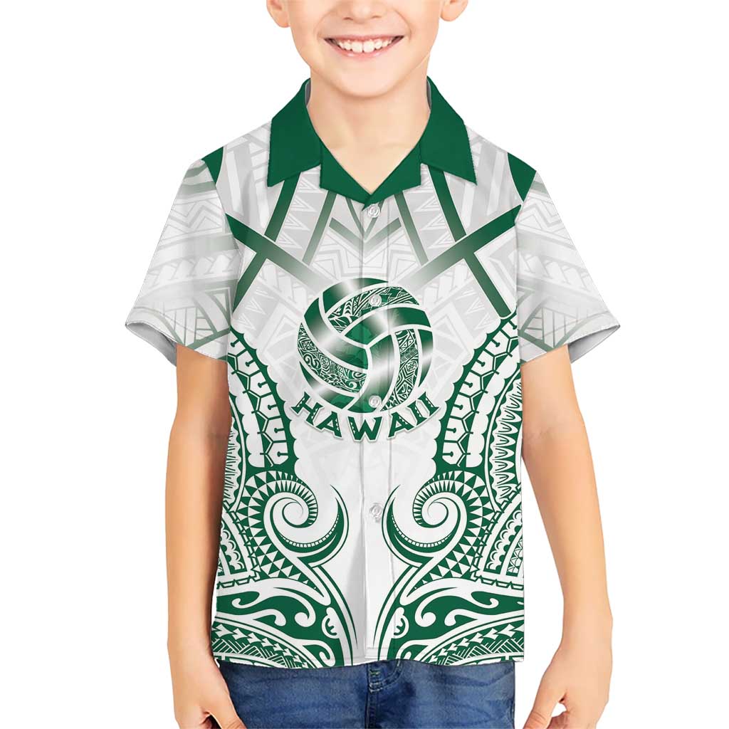 Custom Hawaii Volleyball Family Matching Off Shoulder Short Dress and Hawaiian Shirt Polynesian Pattern LT05 Son's Shirt Teal - Polynesian Pride