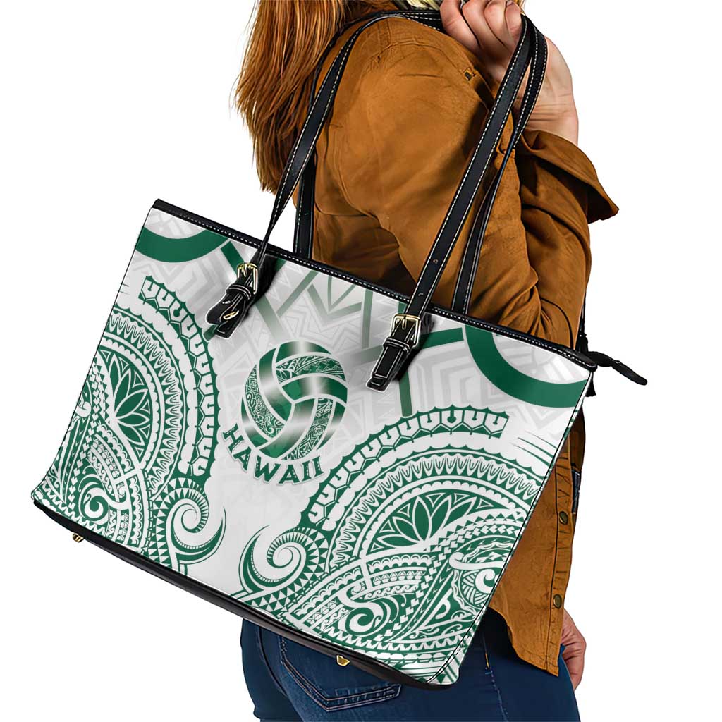 Hawaii Volleyball Leather Tote Bag Polynesian Pattern - Polynesian Pride