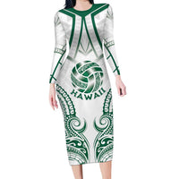 Custom Hawaii Volleyball Long Sleeve Bodycon Dress Polynesian Pattern LT05 Long Dress Teal - Polynesian Pride