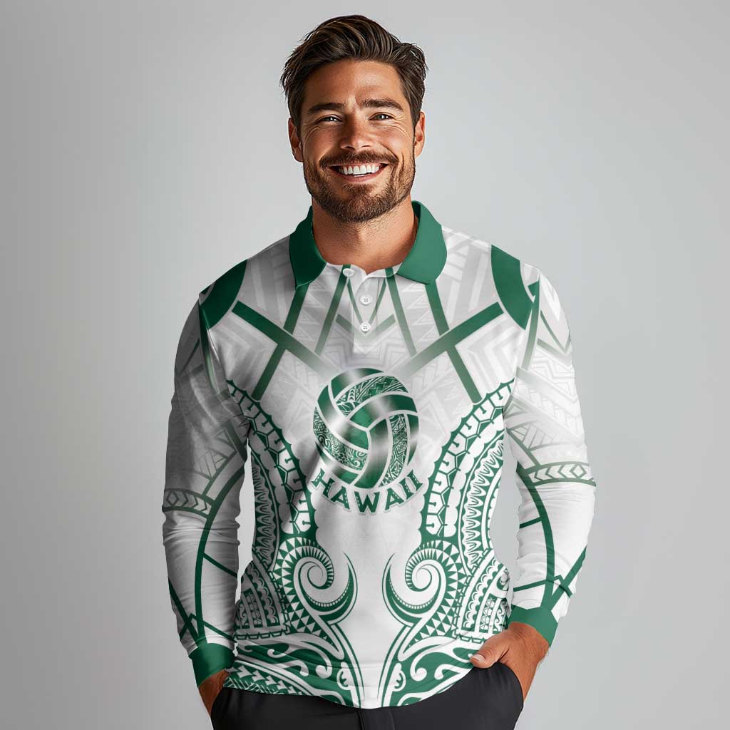 Custom Hawaii Volleyball Long Sleeve Polo Shirt Polynesian Pattern - Polynesian Pride