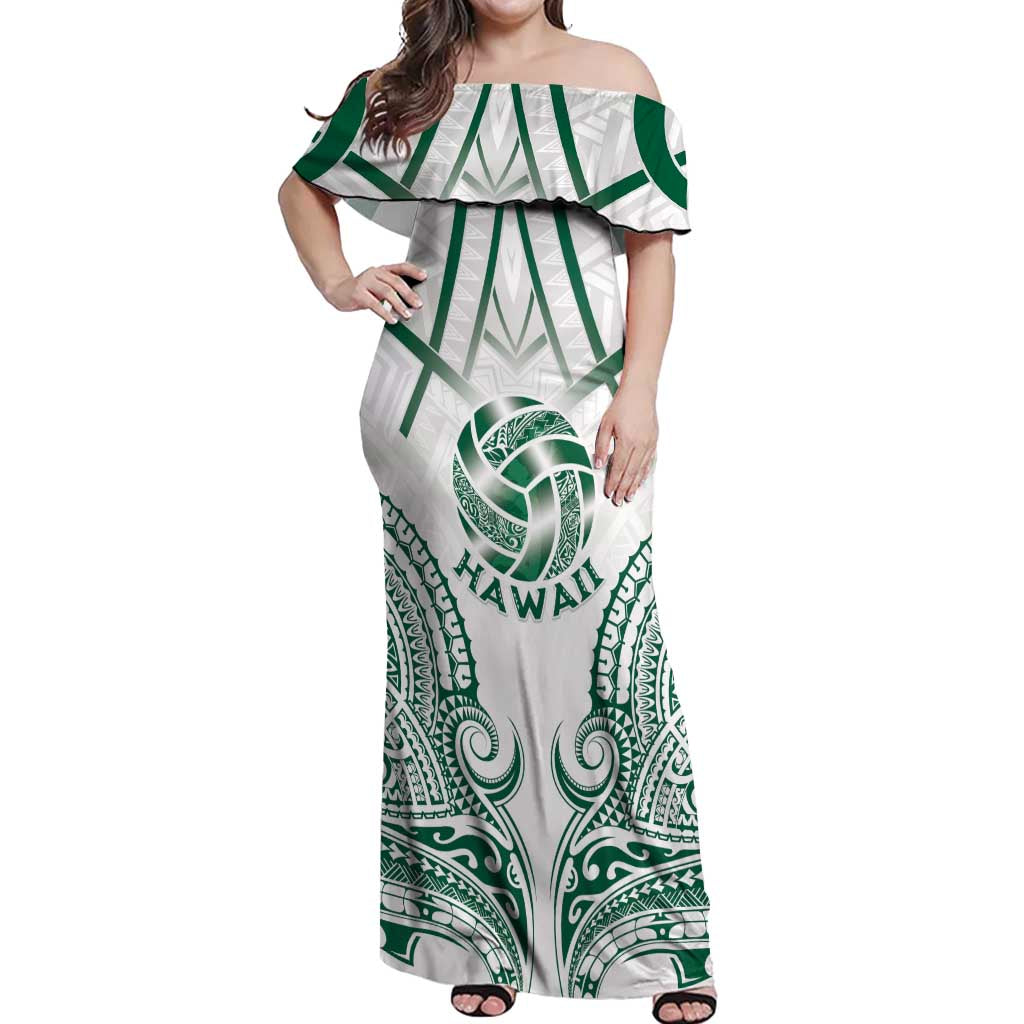 Custom Hawaii Volleyball Off Shoulder Maxi Dress Polynesian Pattern - Polynesian Pride