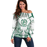 Custom Hawaii Volleyball Off Shoulder Sweater Polynesian Pattern LT05 Women Teal - Polynesian Pride