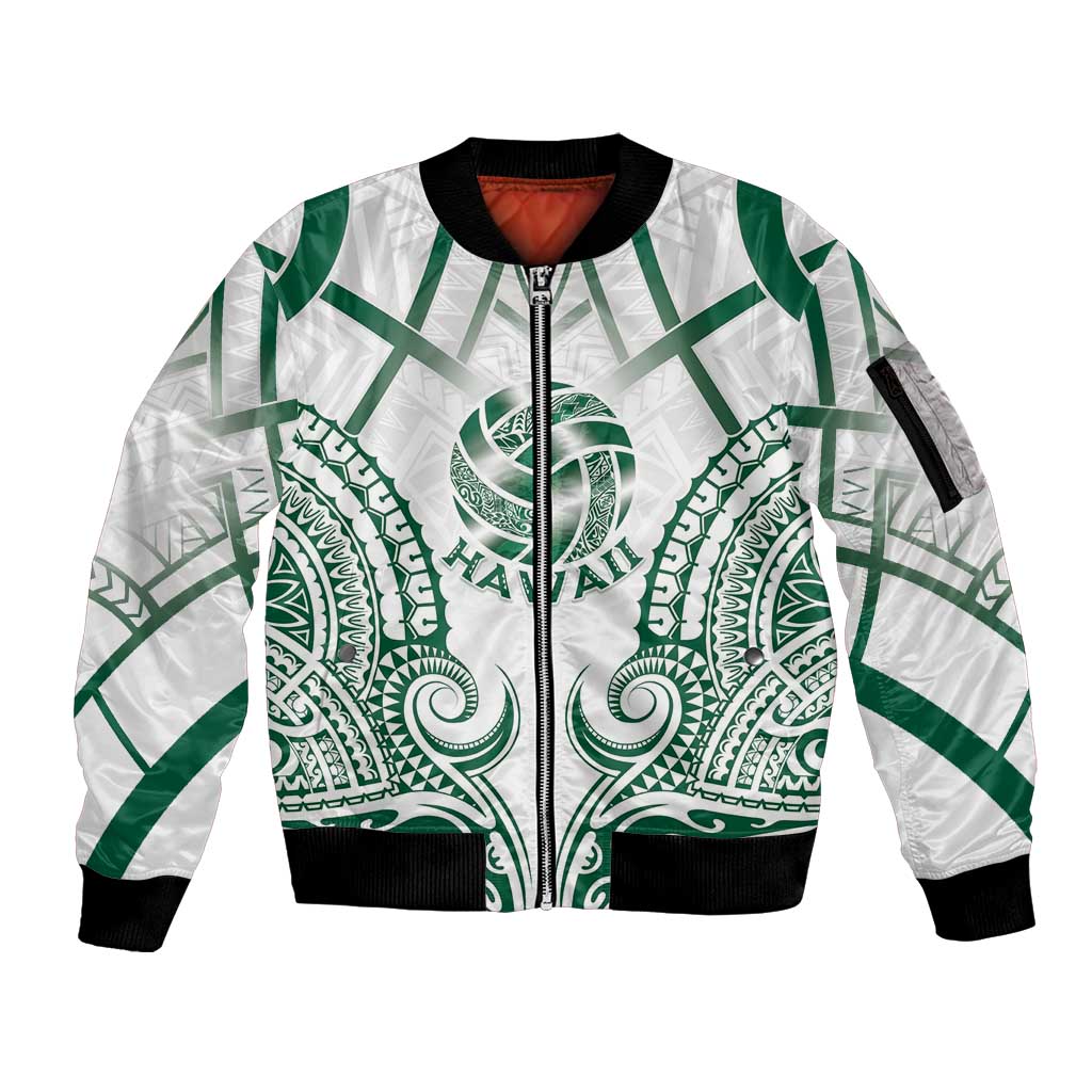 Custom Hawaii Volleyball Sleeve Zip Bomber Jacket Polynesian Pattern LT05 Unisex Teal - Polynesian Pride