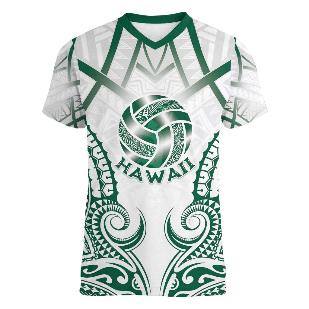 Custom Hawaii Volleyball Women V-Neck T-Shirt Polynesian Pattern - Polynesian Pride