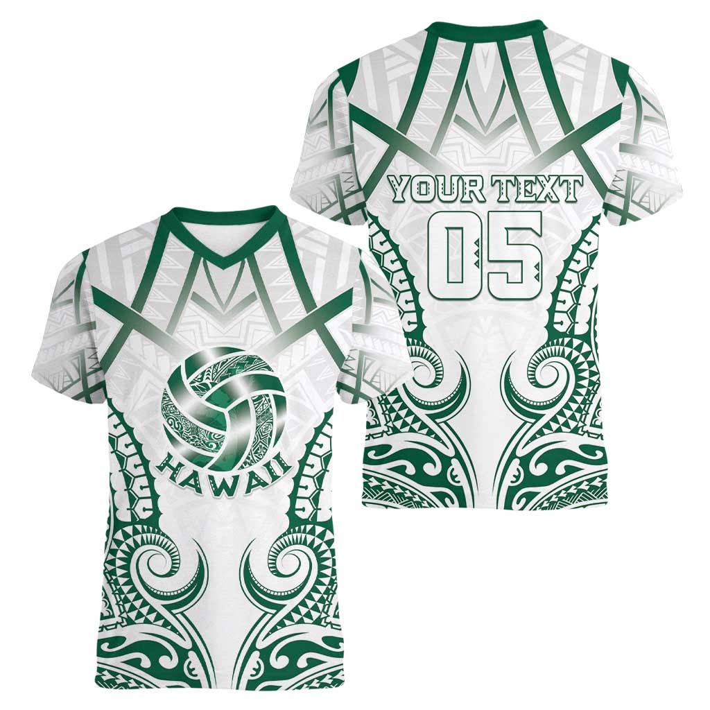 Custom Hawaii Volleyball Women V-Neck T-Shirt Polynesian Pattern - Polynesian Pride