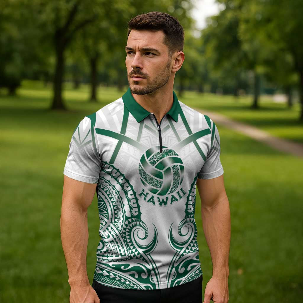 Custom Hawaii Volleyball Zipper Polo Shirt Polynesian Pattern - Polynesian Pride