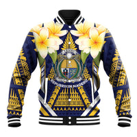 Personalised Nauru Independence Day Baseball Jacket Coat Of Arms With Plumeria LT05 Unisex Navy - Polynesian Pride
