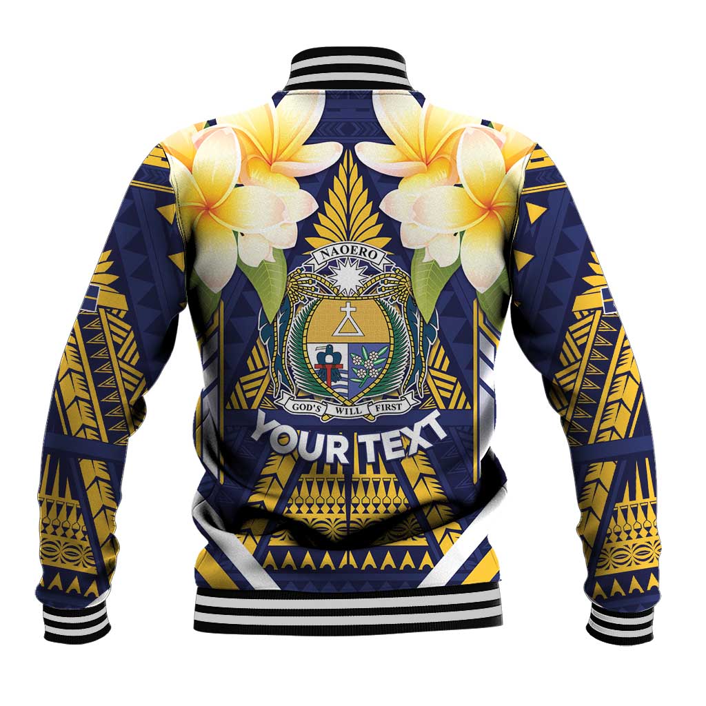 Personalised Nauru Independence Day Baseball Jacket Coat Of Arms With Plumeria LT05 - Polynesian Pride