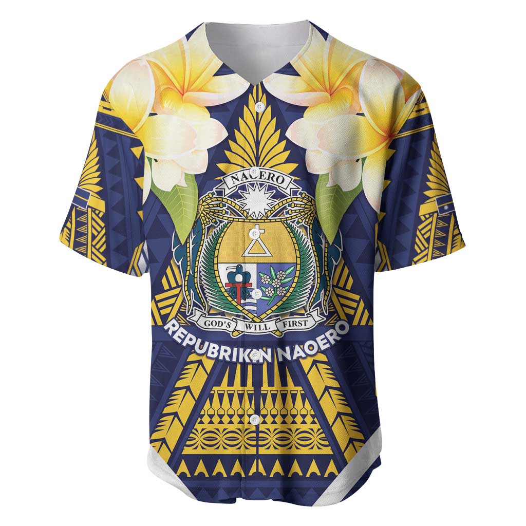 Personalised Nauru Independence Day Baseball Jersey Coat Of Arms With Plumeria - Polynesian Pride