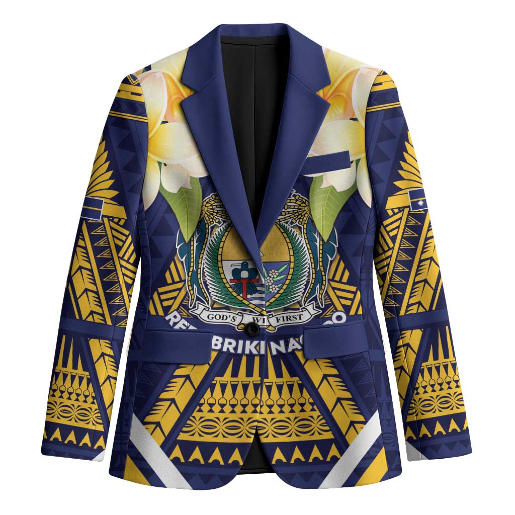 Personalised Nauru Independence Day Blazer Coat Of Arms With Plumeria - Polynesian Pride