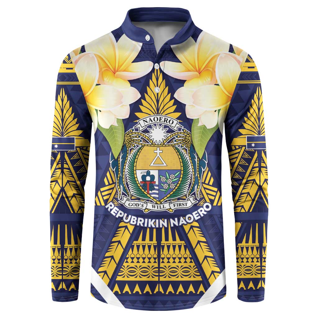 Personalised Nauru Independence Day Button Sweatshirt Coat Of Arms With Plumeria - Polynesian Pride