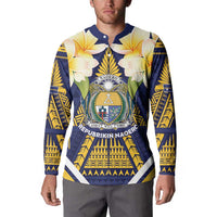 Personalised Nauru Independence Day Button Sweatshirt Coat Of Arms With Plumeria - Polynesian Pride