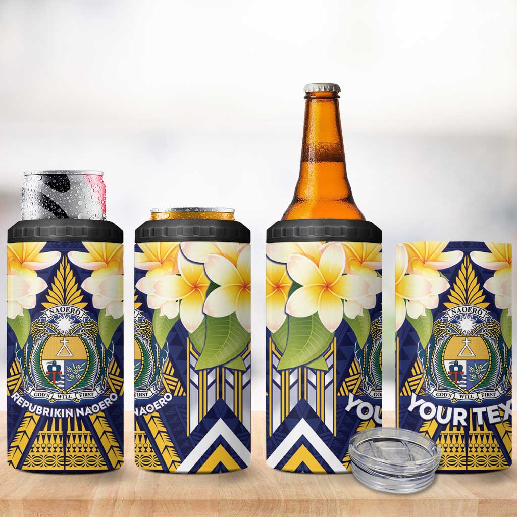 Personalised Nauru Independence Day 4 in 1 Can Cooler Tumbler Coat Of Arms With Plumeria - Polynesian Pride