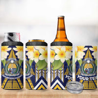 Personalised Nauru Independence Day 4 in 1 Can Cooler Tumbler Coat Of Arms With Plumeria - Polynesian Pride