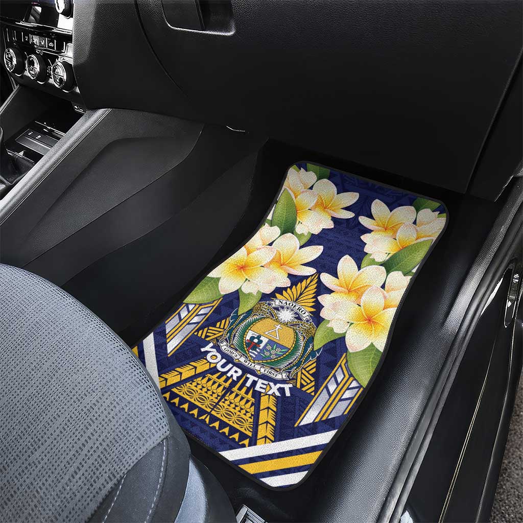 Personalised Nauru Independence Day Car Mats Coat Of Arms With Plumeria - Polynesian Pride