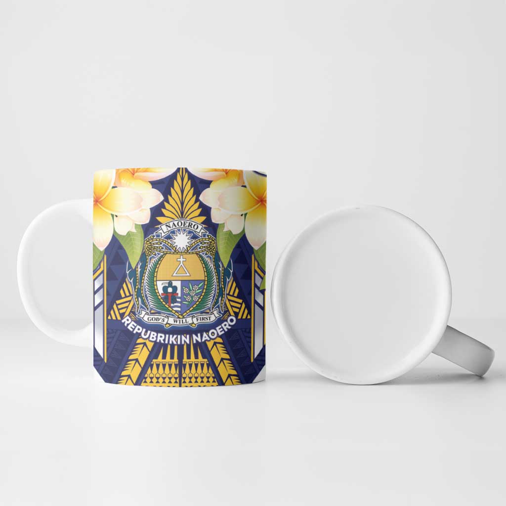 Personalised Nauru Independence Day Ceramic Mug Coat Of Arms With Plumeria - Polynesian Pride