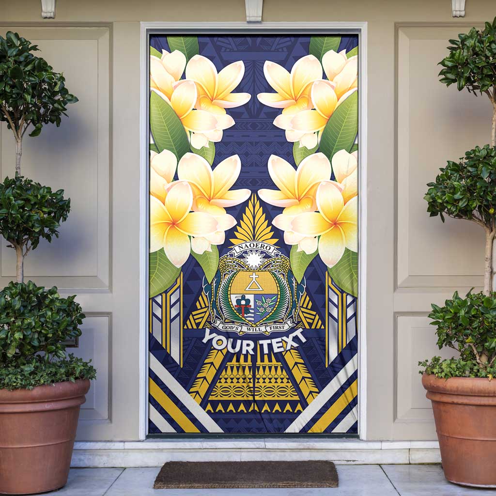 Personalised Nauru Independence Day Door Cover Coat Of Arms With Plumeria - Polynesian Pride