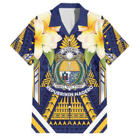 Personalised Nauru Independence Day Family Matching Off The Shoulder Long Sleeve Dress and Hawaiian Shirt Coat Of Arms With Plumeria - Polynesian Pride