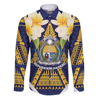 Personalised Nauru Independence Day Family Matching Off Shoulder Maxi Dress and Hawaiian Shirt Coat Of Arms With Plumeria - Polynesian Pride