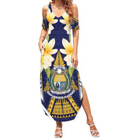 Personalised Nauru Independence Day Family Matching Summer Maxi Dress and Hawaiian Shirt Coat Of Arms With Plumeria - Polynesian Pride