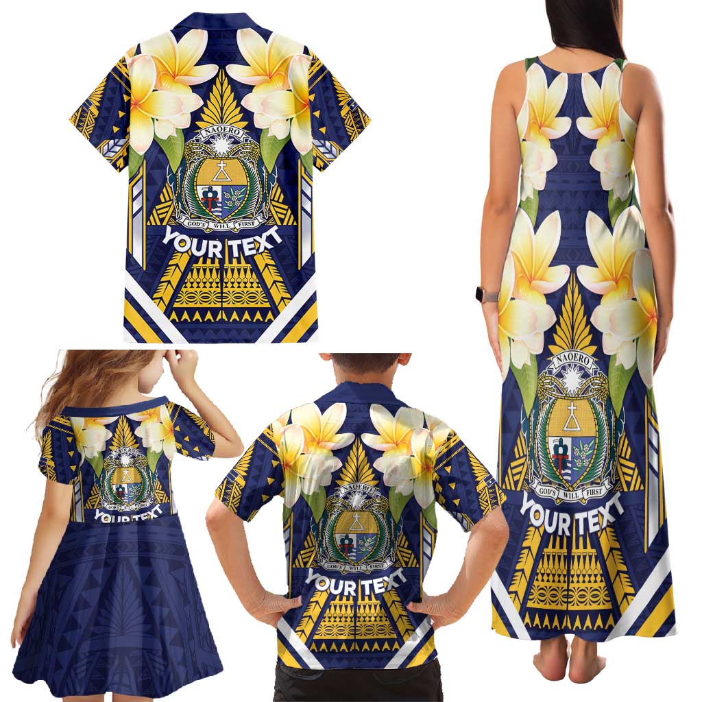 Personalised Nauru Independence Day Family Matching Tank Maxi Dress and Hawaiian Shirt Coat Of Arms With Plumeria - Polynesian Pride